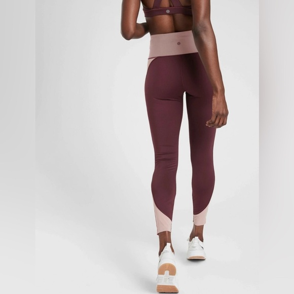 ATHLETA Crunch Colorblock 7/8 Tight SuperSonic Antique Burgundy Medium Gym Yoga - Picture 2 of 7
